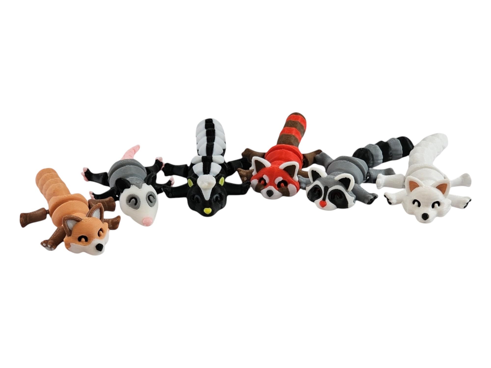 6-Piece Articulated Woodland Animal Set – 3D Printed Mini Figures with Posing Bodies (Raccoon, Fox, Skunk, Possum, Red Panda, Arctic Fox)