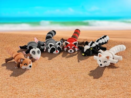 6-Piece Articulated Woodland Animal Set – 3D Printed Mini Figures with Posing Bodies (Raccoon, Fox, Skunk, Possum, Red Panda, Arctic Fox)