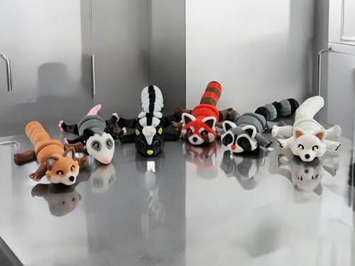 6-Piece Articulated Woodland Animal Set – 3D Printed Mini Figures with Posing Bodies (Raccoon, Fox, Skunk, Possum, Red Panda, Arctic Fox)