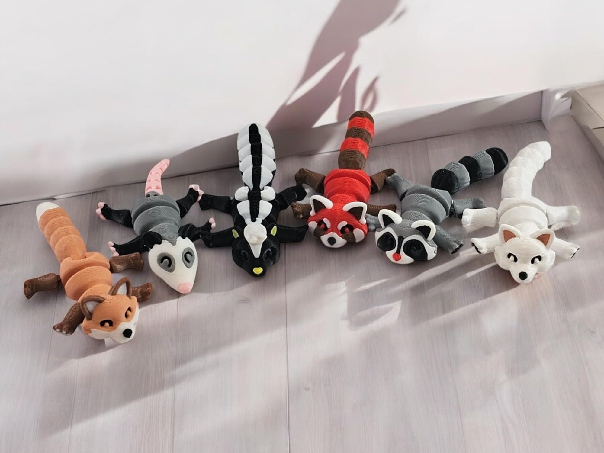 6-Piece Articulated Woodland Animal Set – 3D Printed Mini Figures with Posing Bodies (Raccoon, Fox, Skunk, Possum, Red Panda, Arctic Fox)