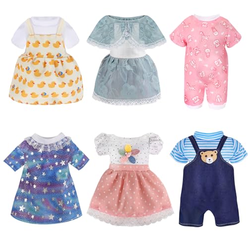 6-Piece Doll Clothes Set for 12-Inch Dolls - 4 Dresses & 2 Jumpsuits, Princess Costumes, YAYYAY