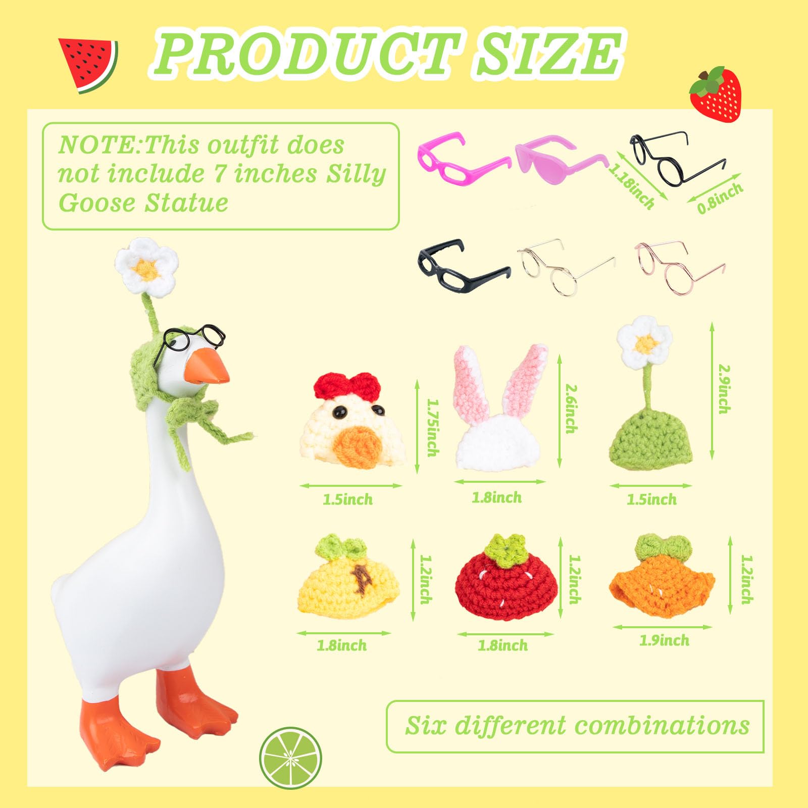 6-Piece Mini Knit Hat and Sunglasses Set for 7-Inch Desk Goose Statues