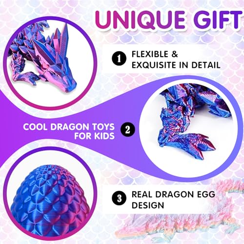 6-Piece Multicolor 3D Printed Dragon Egg Set with Articulated Dragons Inside – PLA Plastic, Threaded Twist Opening, Easter Basket Surprise Toy