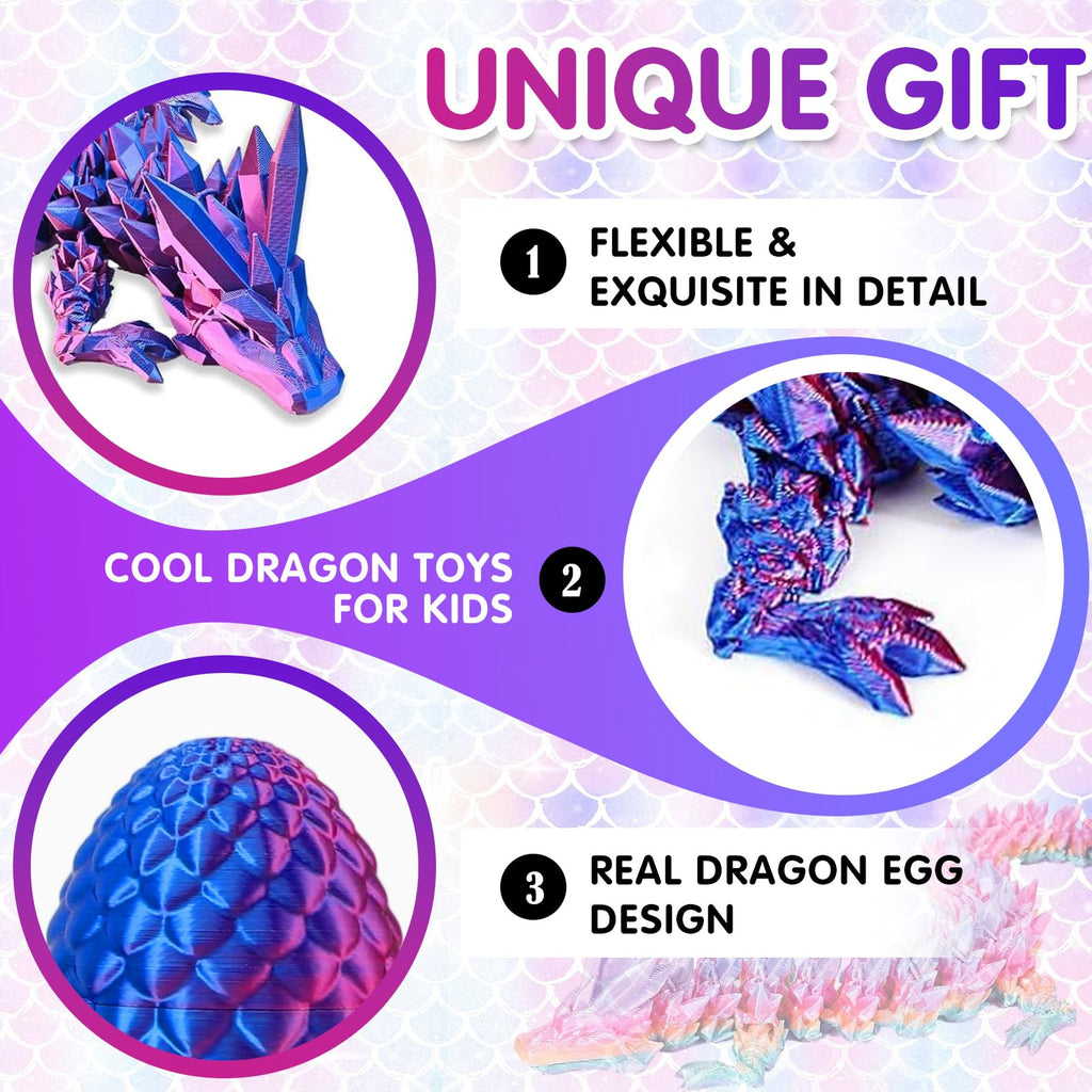 6-Piece Multicolor 3D Printed Dragon Egg Set with Articulated Dragons Inside – PLA Plastic, Threaded Twist Opening, Easter Basket Surprise Toy