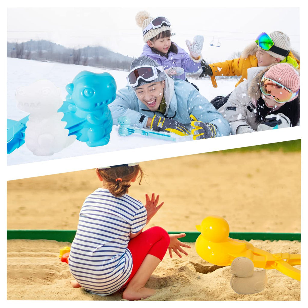 6-Piece Snowball Maker Set - Duck, Bear, Dinosaur Shapes - Outdoor Winter Play Toys for Kids (5 Colors)