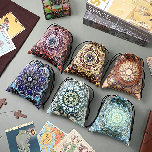6 Velvet Drawstring Bags - Tarot Card Holder, Dice Storage, Jewelry Pouch - Set of 6 Floral Patterns - Shappy