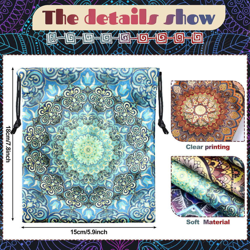 6 Velvet Drawstring Bags - Tarot Card Holder, Dice Storage, Jewelry Pouch - Set of 6 Floral Patterns - Shappy