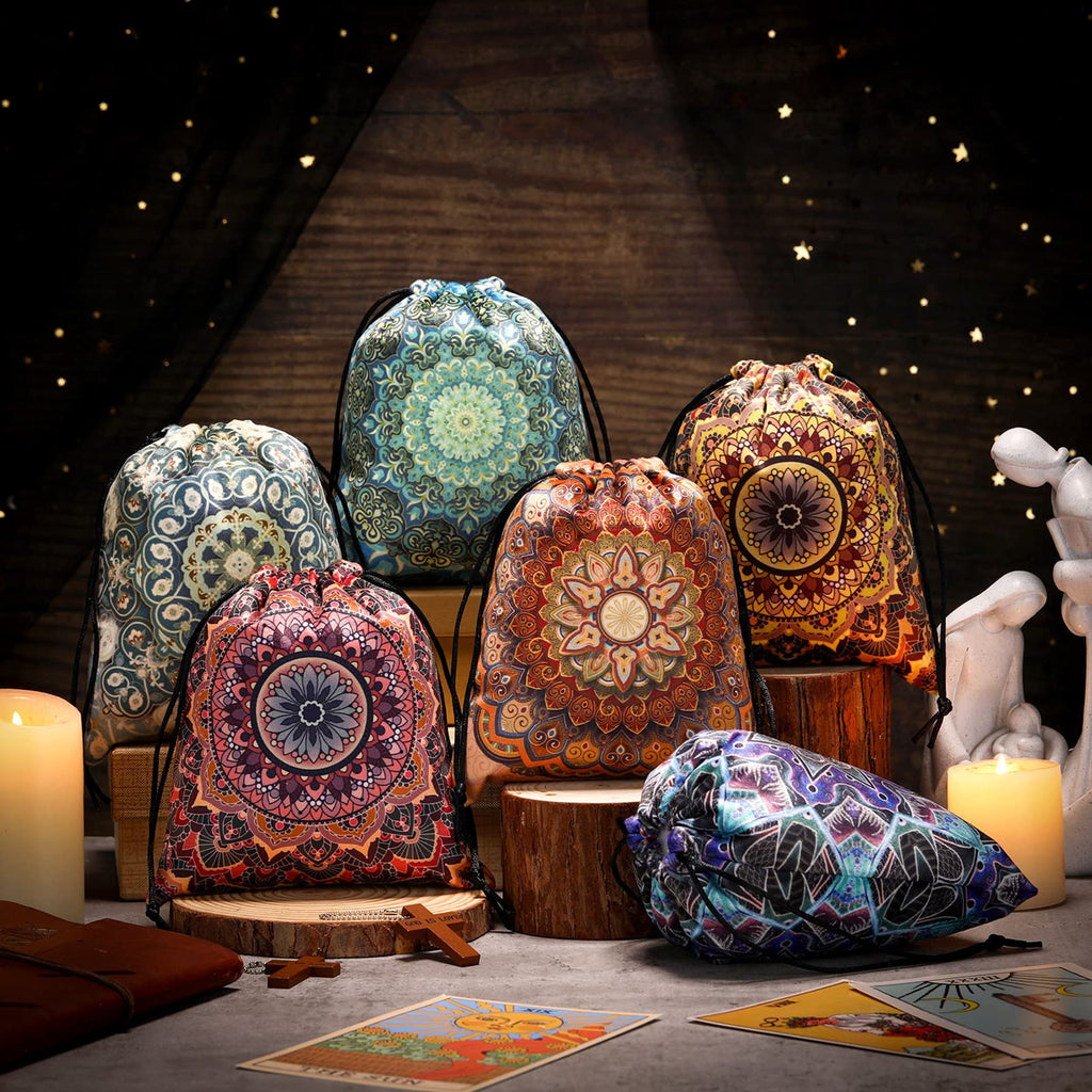 6 Velvet Drawstring Bags - Tarot Card Holder, Dice Storage, Jewelry Pouch - Set of 6 Floral Patterns - Shappy