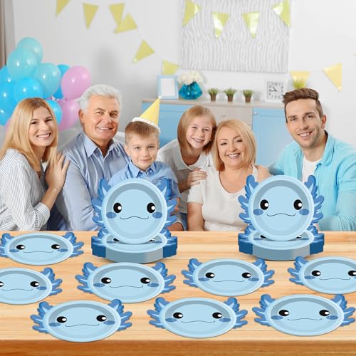 60 Blue Axolotl Paper Plates 7 inch Disposable Party Tableware Set Yiaoyinnz