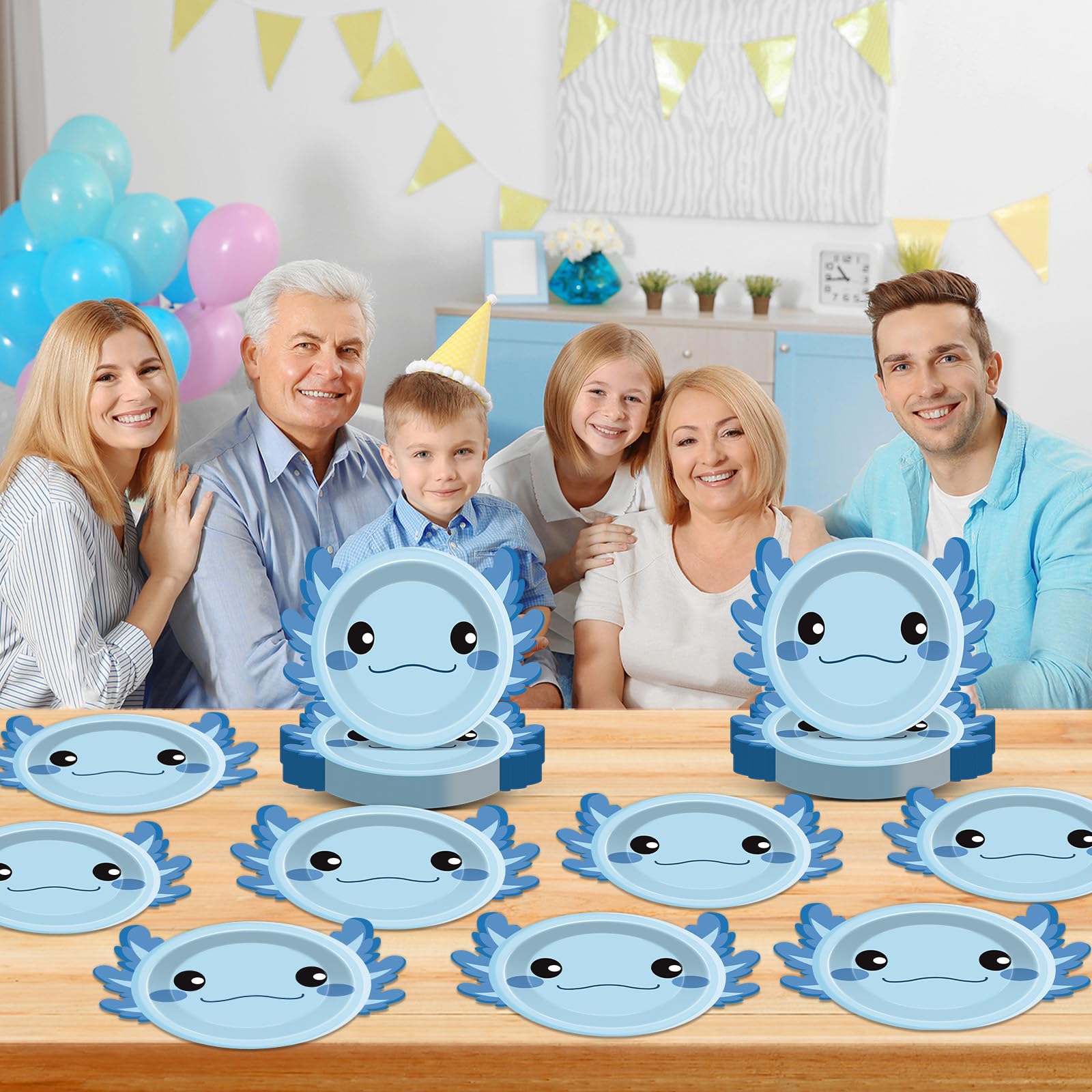 60 Blue Axolotl Paper Plates 7 inch Disposable Party Tableware Set Yiaoyinnz