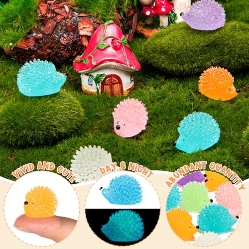 60 Glow-in-the-Dark Mini Resin Hedgehogs for Dollhouse, Garden & DIY Decor