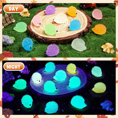 60 Glow-in-the-Dark Mini Resin Hedgehogs for Dollhouse, Garden & DIY Decor