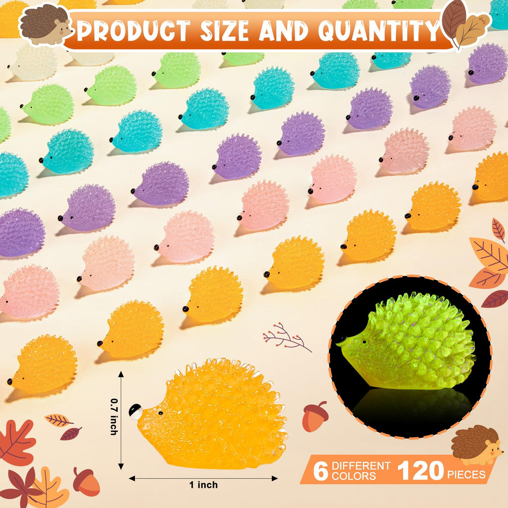 60 Glow-in-the-Dark Mini Resin Hedgehogs for Dollhouse, Garden & DIY Decor