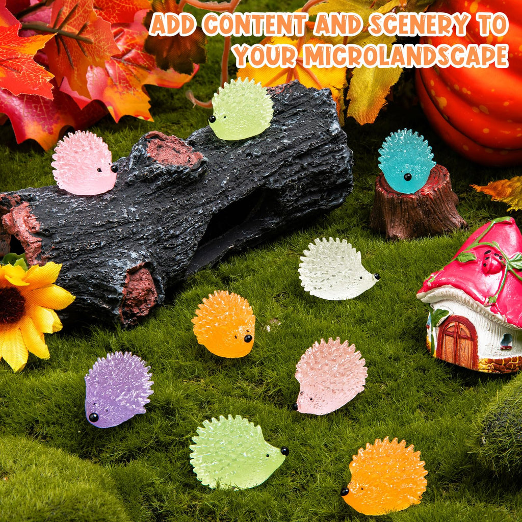 60 Glow-in-the-Dark Mini Resin Hedgehogs for Dollhouse, Garden & DIY Decor