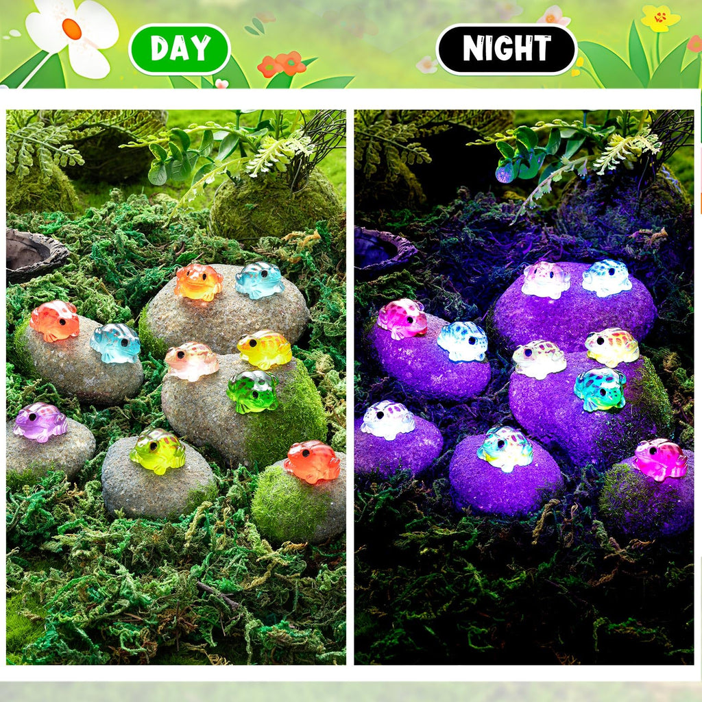 60 Luminous Mini Resin Frogs – Glow in the Dark, 10 Colors for Moss Gardens and Terrariums