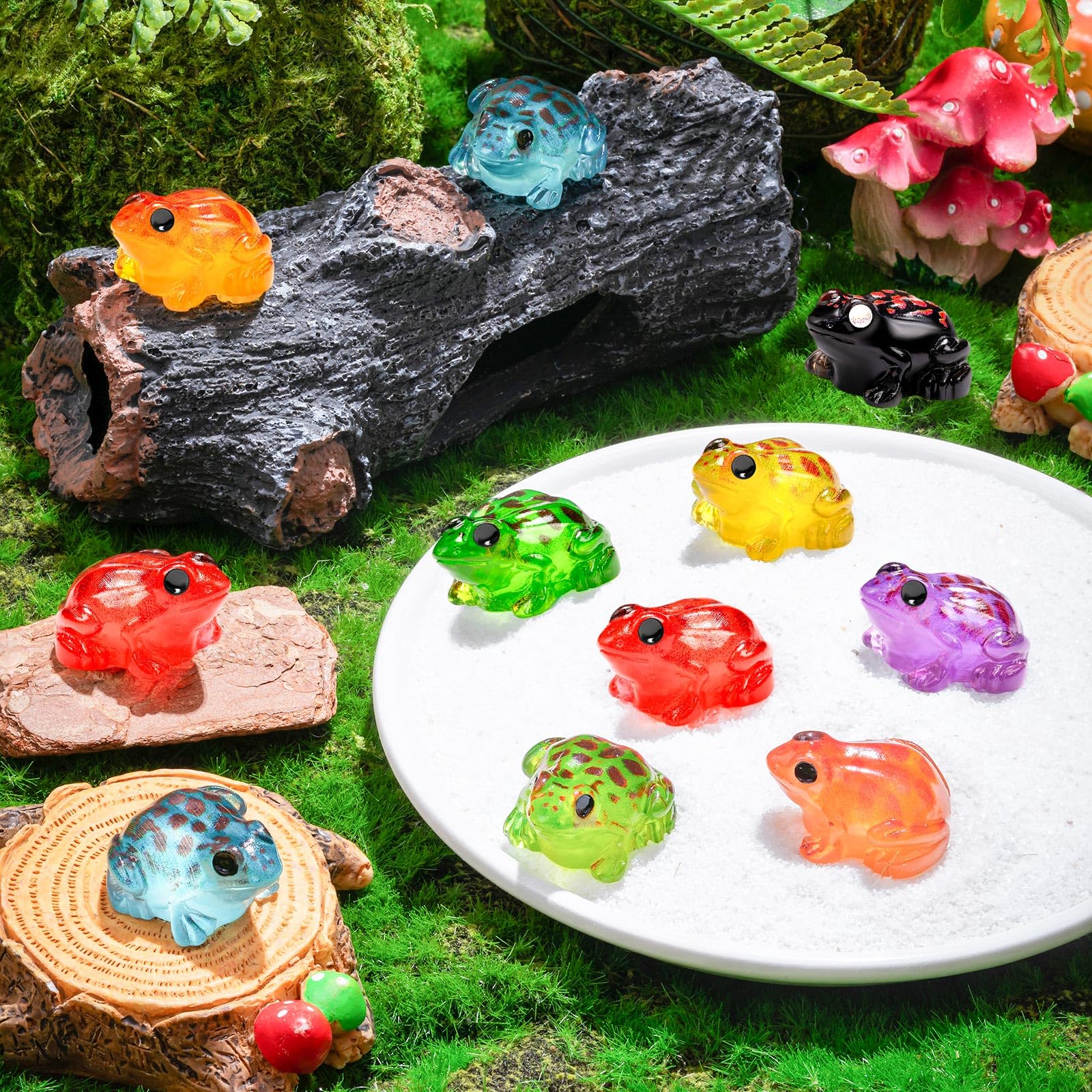 60 Luminous Mini Resin Frogs – Glow in the Dark, 10 Colors for Moss Gardens and Terrariums