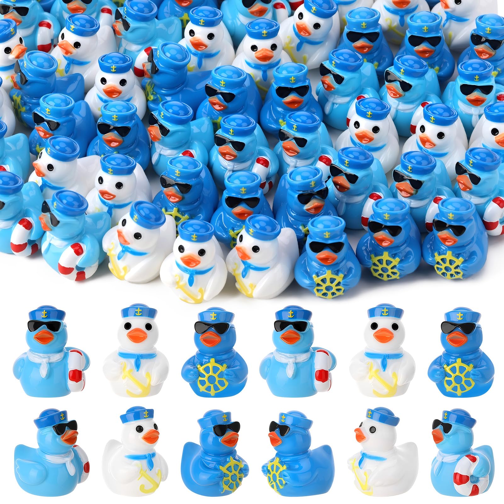 60 Mini Resin Sailor Cruise Ducks - 3 Styles for Hiding, Party Favors, and Nautical Decor
