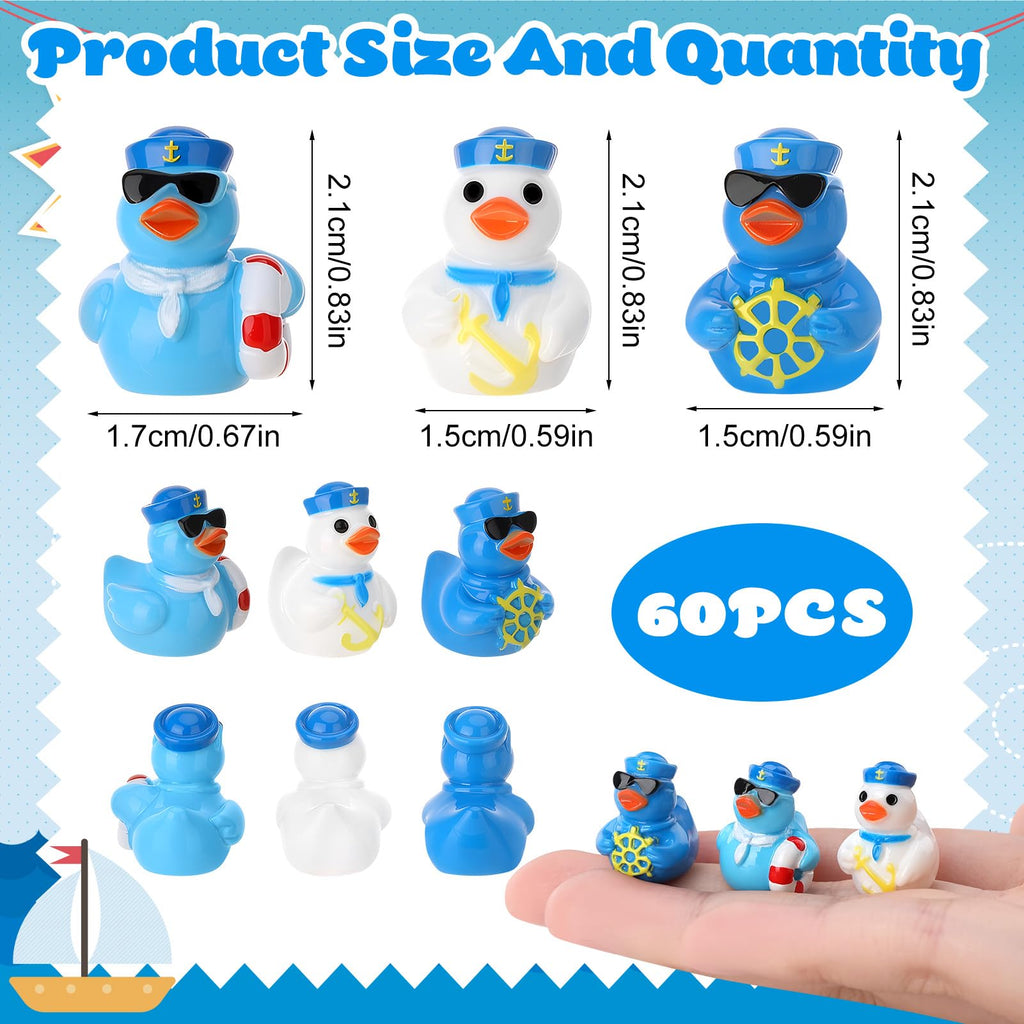 60 Mini Resin Sailor Cruise Ducks - 3 Styles for Hiding, Party Favors, and Nautical Decor