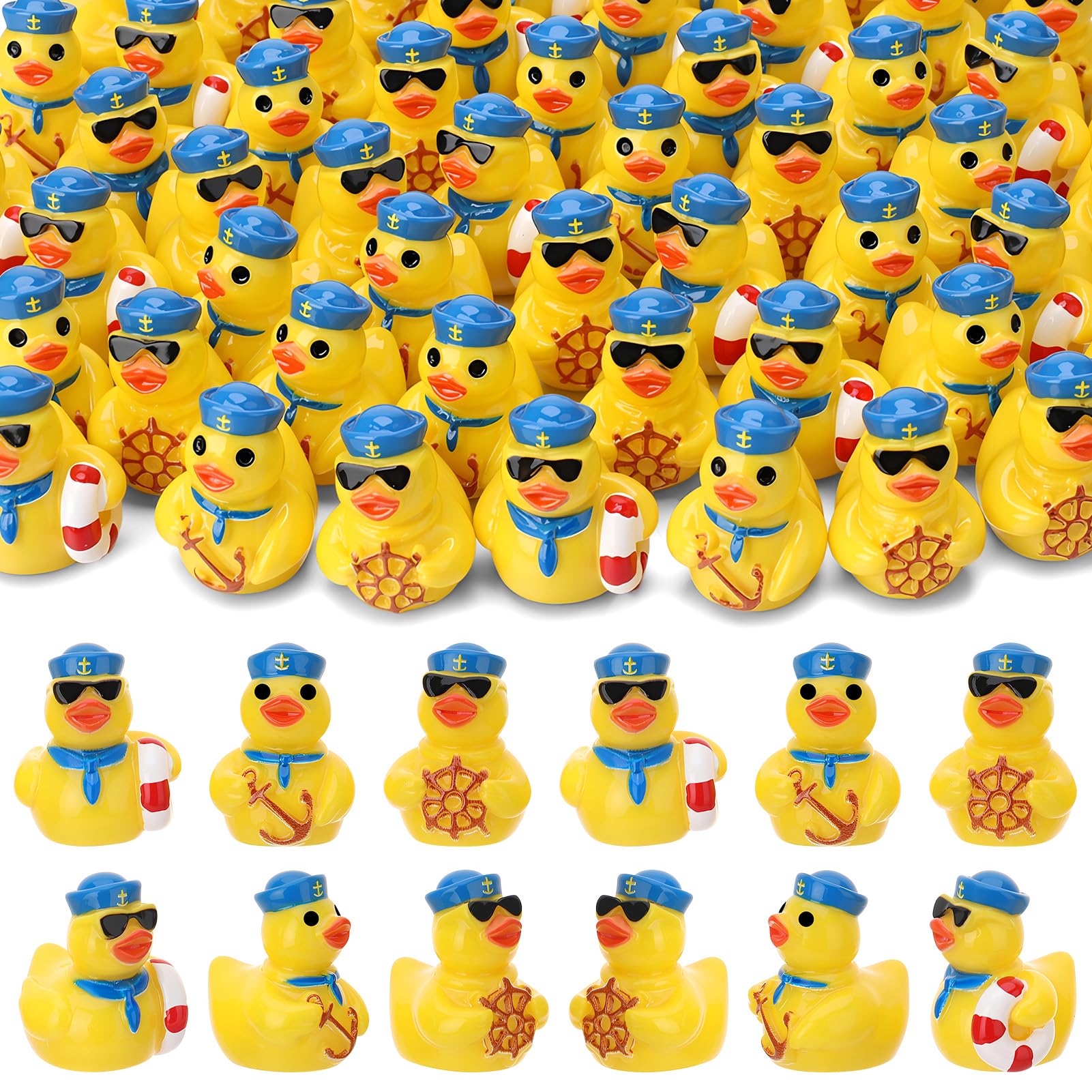 60 Mini Sailor Cruise Resin Ducks – Tiny Toy Figurines in 3 Styles for Hiding, Collecting, and Party Favors