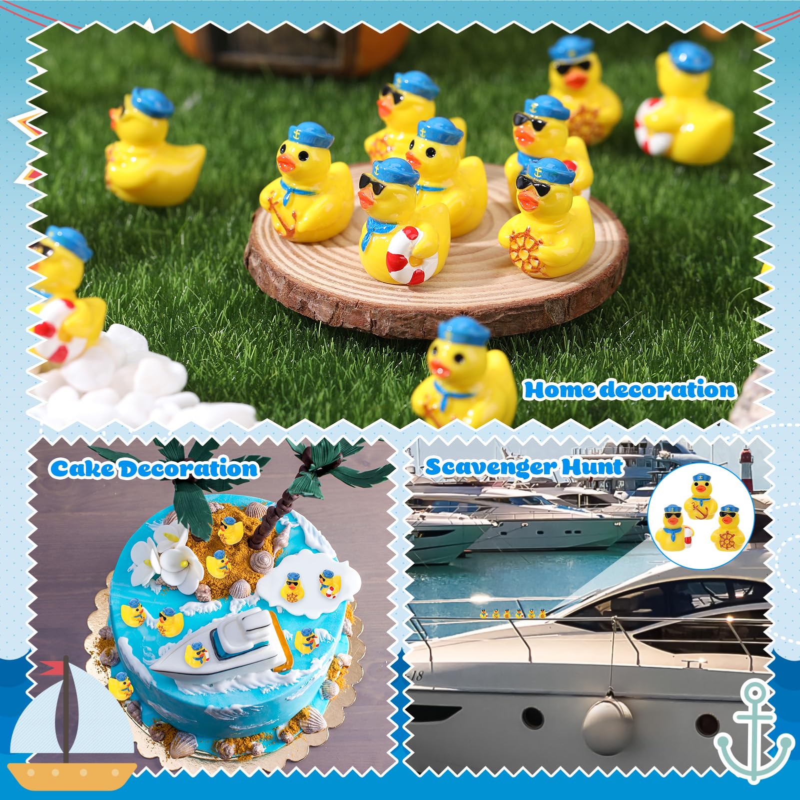 60 Mini Sailor Cruise Resin Ducks – Tiny Toy Figurines in 3 Styles for Hiding, Collecting, and Party Favors