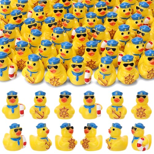 60 Mini Sailor Cruise Resin Ducks – Tiny Toy Figurines in 3 Styles for Hiding, Collecting, and Party Favors