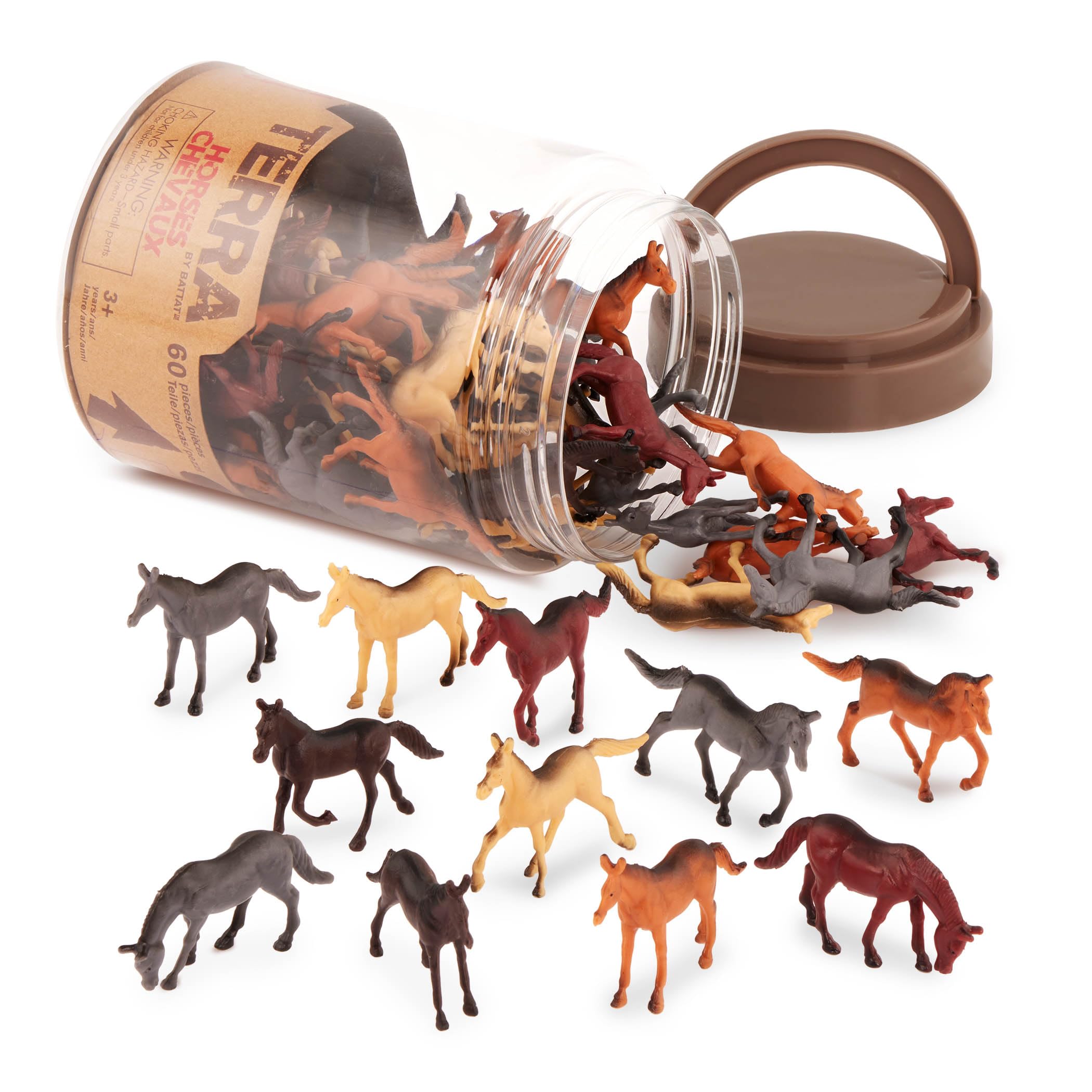 60 Miniature Horse Figurines Tube Set by Terra by Battat – Realistic Plastic Horses for Kids 3+