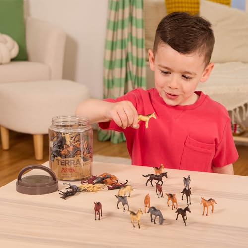 60 Miniature Horse Figurines Tube Set by Terra by Battat – Realistic Plastic Horses for Kids 3+