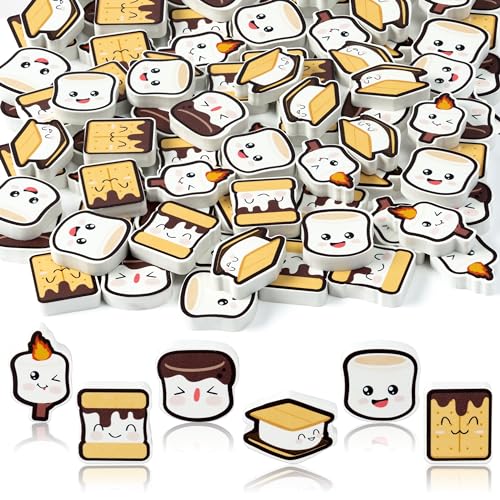 60-Pack Marshmallow Mini Erasers – Cute Camping-Themed Pencil Rubbers for Kids