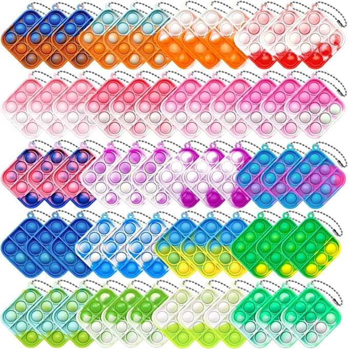 60-Pack Mini Pop Push It Keychain Fidget Toys – Square Bubble Sensory Fidgets for Stress Relief and Focus