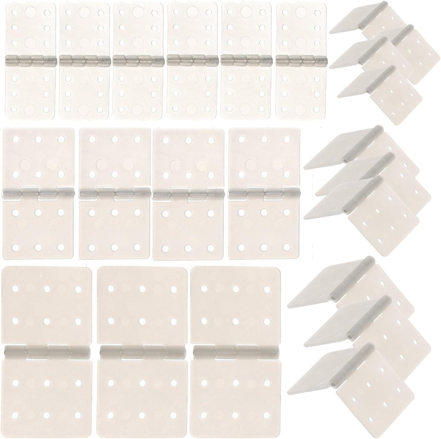 60-Pack Pinned Nylon Hinges for RC Airplane - 3 Sizes, Foldable, 6 Holes Each Side
