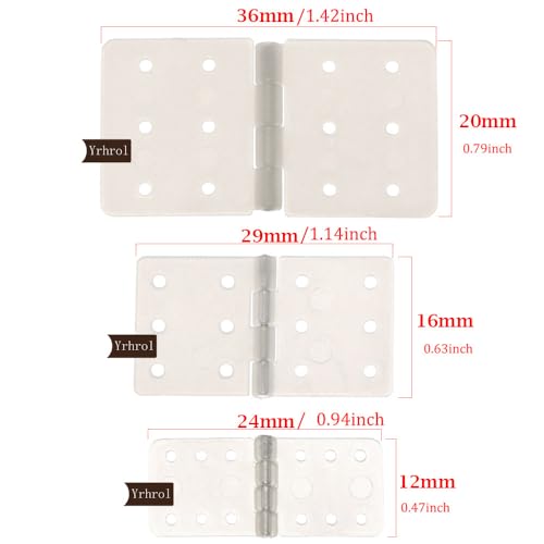 60-Pack Pinned Nylon Hinges for RC Airplane - 3 Sizes, Foldable, 6 Holes Each Side
