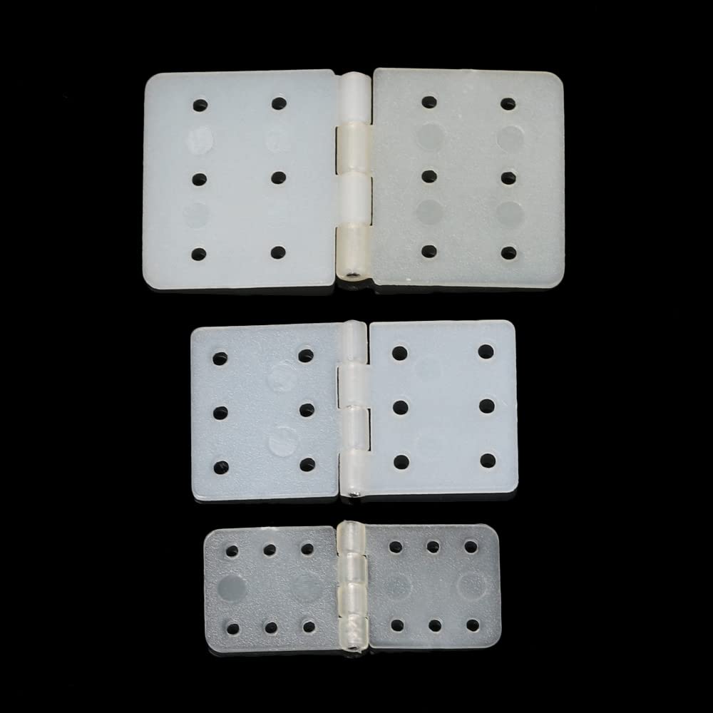 60-Pack Pinned Nylon Hinges for RC Airplane - 3 Sizes, Foldable, 6 Holes Each Side
