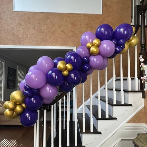 60-Pack Purple & Gold Confetti Balloons – 12 Inch Metallic Latex Party Decorations with Ribbons