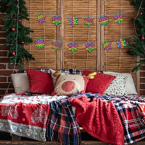 60-Pack Snowflake Scratch Cards for Kids – Winter DIY Rainbow Art Ornaments with Sticks & Ribbon