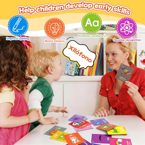 60-Piece Bilingual Toddler Flash Cards – Numbers, Colors, Shapes & Sight Words in Spanish & English by Edumix