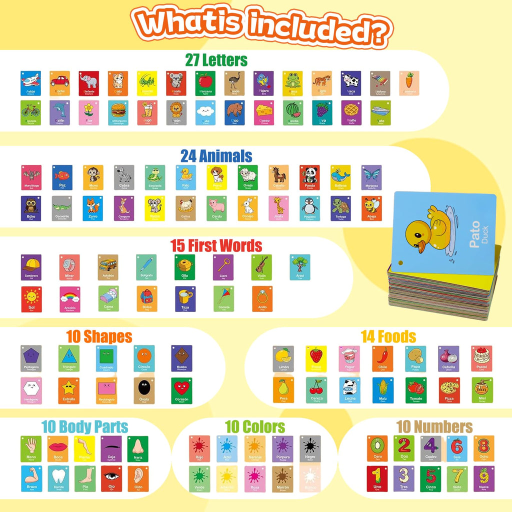 60-Piece Bilingual Toddler Flash Cards – Numbers, Colors, Shapes & Sight Words in Spanish & English by Edumix
