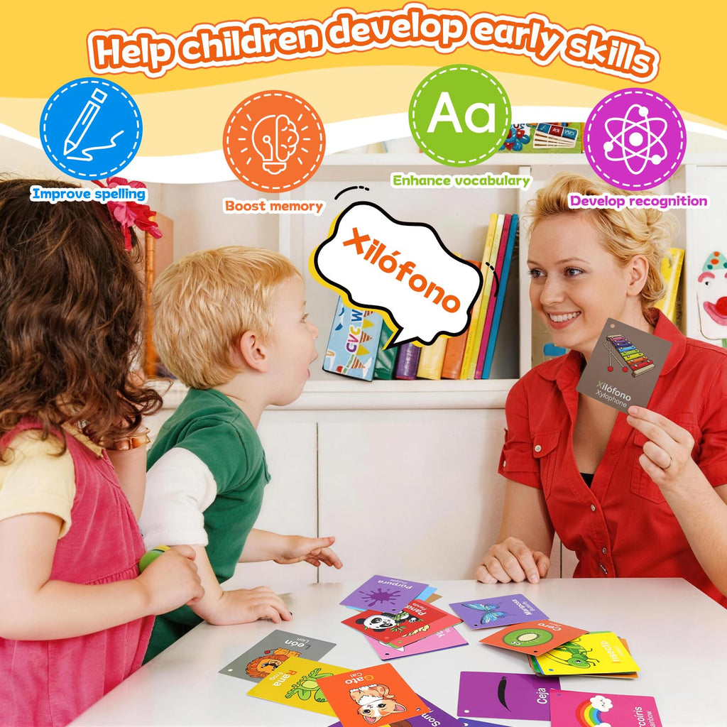 60-Piece Bilingual Toddler Flash Cards – Numbers, Colors, Shapes & Sight Words in Spanish & English by Edumix