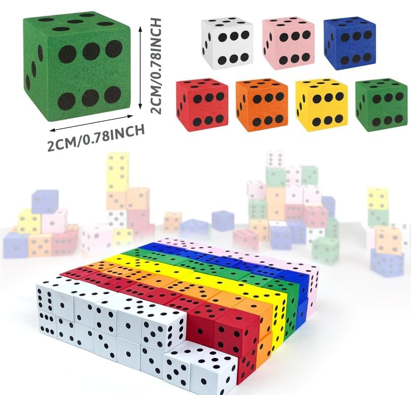 60-Piece Foam Dice Set - Soft Quiet Colorful Number Cubes for Math Games, Classroom Teaching & Party Favors - 0.78 Inch (20mm) by XIPEGPA