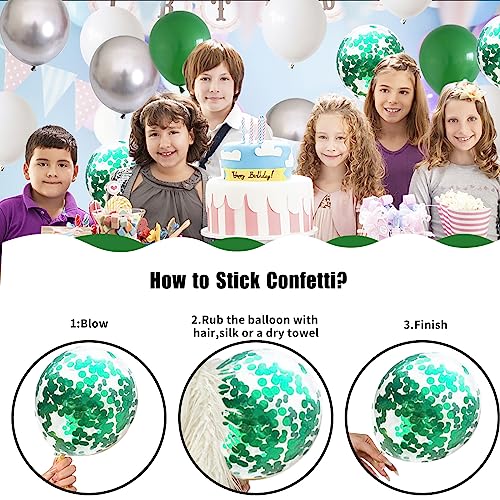 60-Piece Green and White Balloon Set – 12 Inch Emerald, Silver, and Glitter Confetti for Party Decor