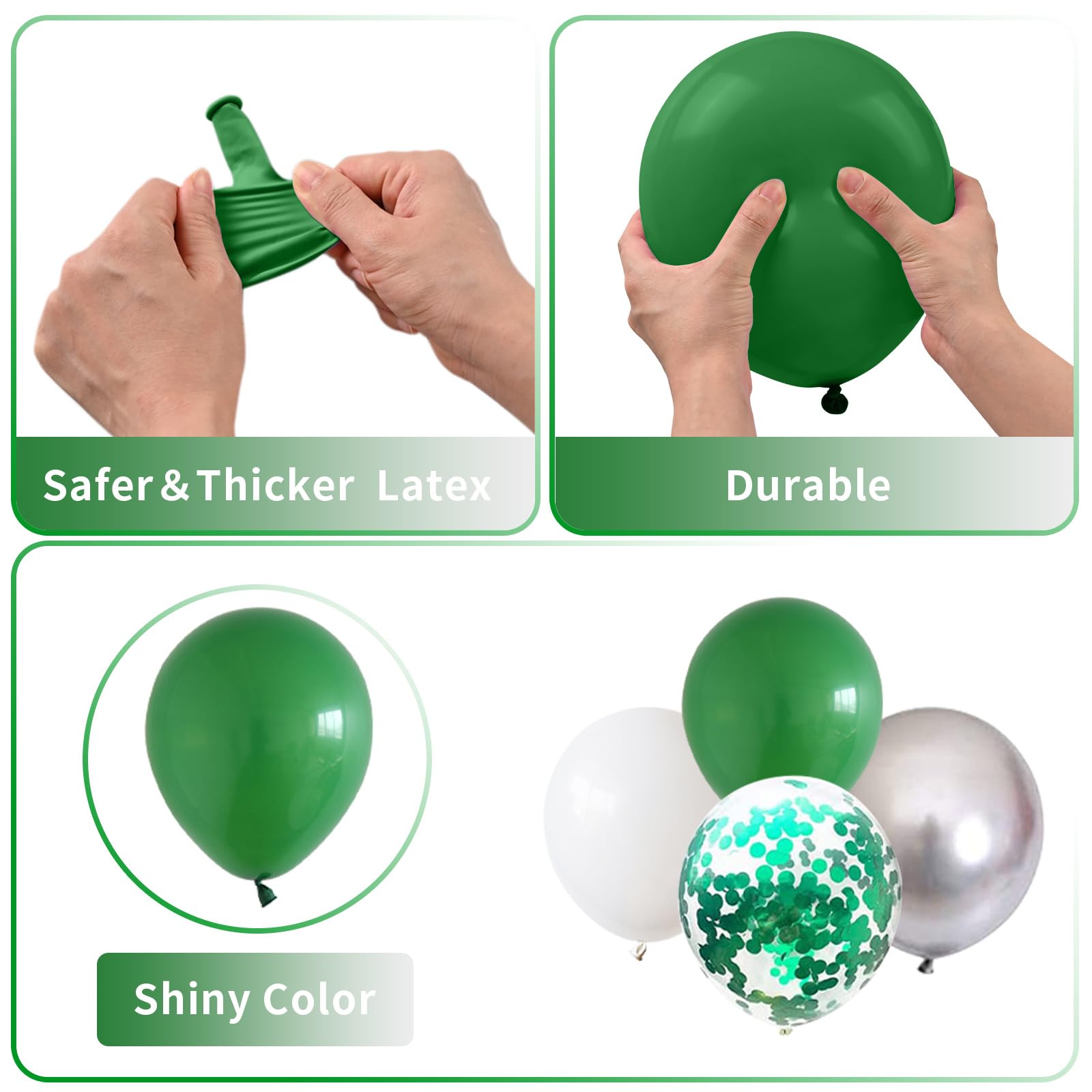 60-Piece Green and White Balloon Set – 12 Inch Emerald, Silver, and Glitter Confetti for Party Decor