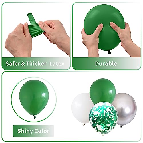 60-Piece Green and White Balloon Set – 12 Inch Emerald, Silver, and Glitter Confetti for Party Decor