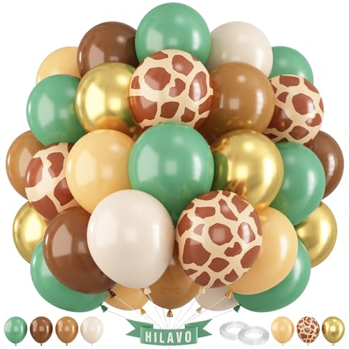 60-Piece Jungle Safari Balloon Set – Sage Green, Brown, Gold, and More by HILAVO