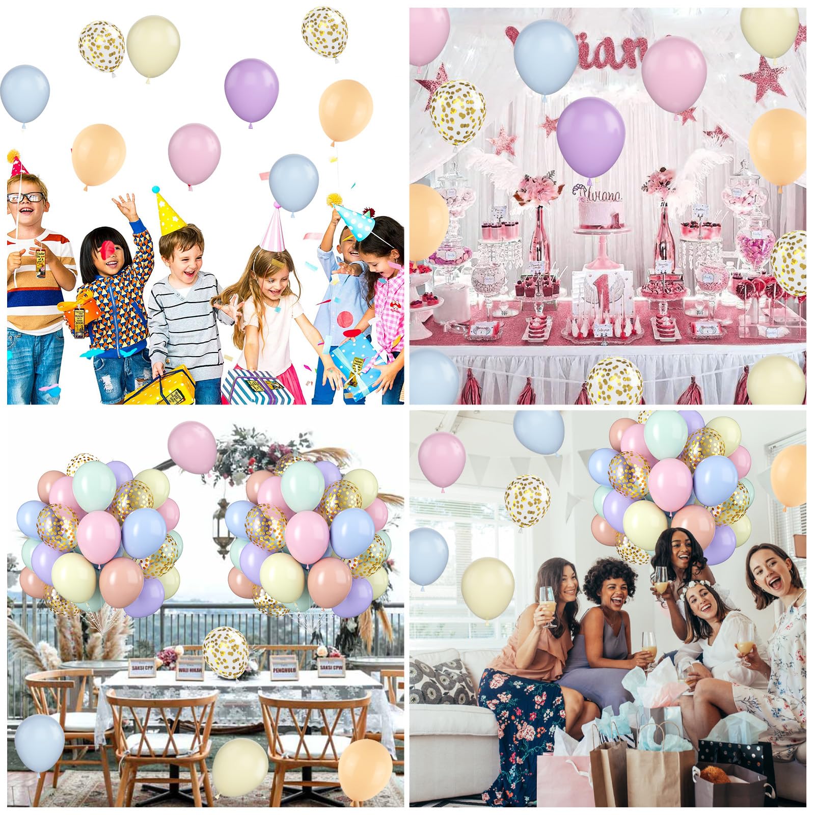 60-Piece Pastel Balloon Set – 12-Inch Latex Balloons with Confetti for Parties