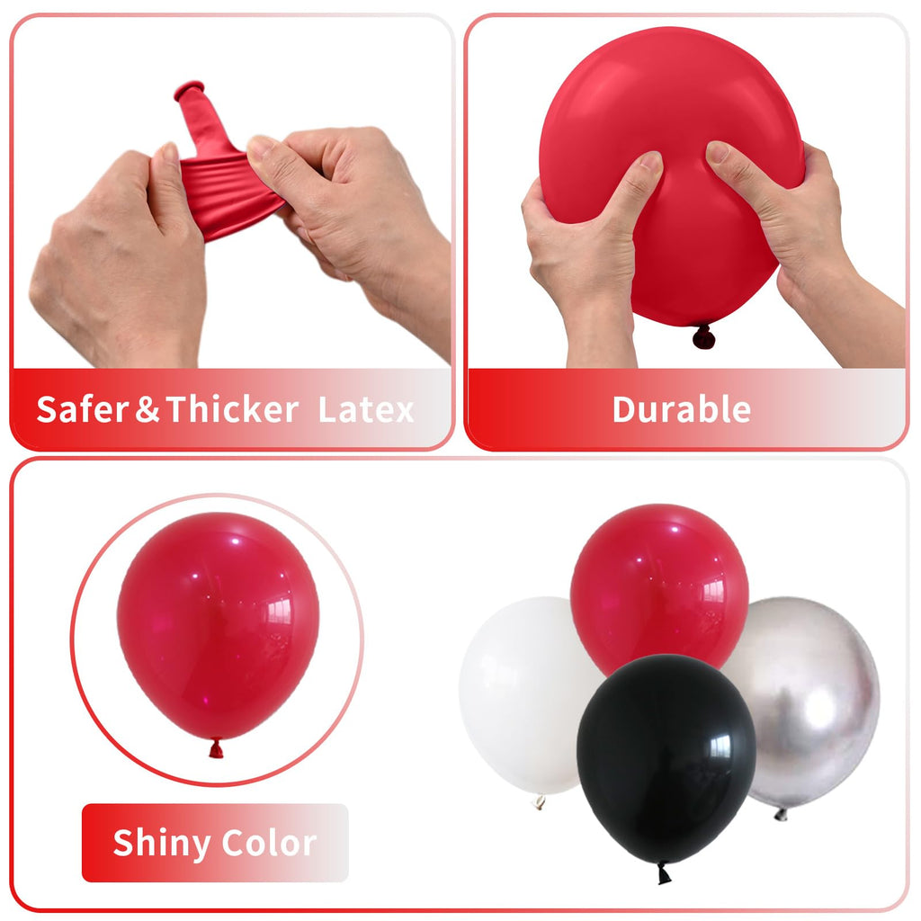 60-Piece Red, Black, White & Metallic Silver Balloon Set – 12 Inch Latex for Hero Theme Parties & Graduation