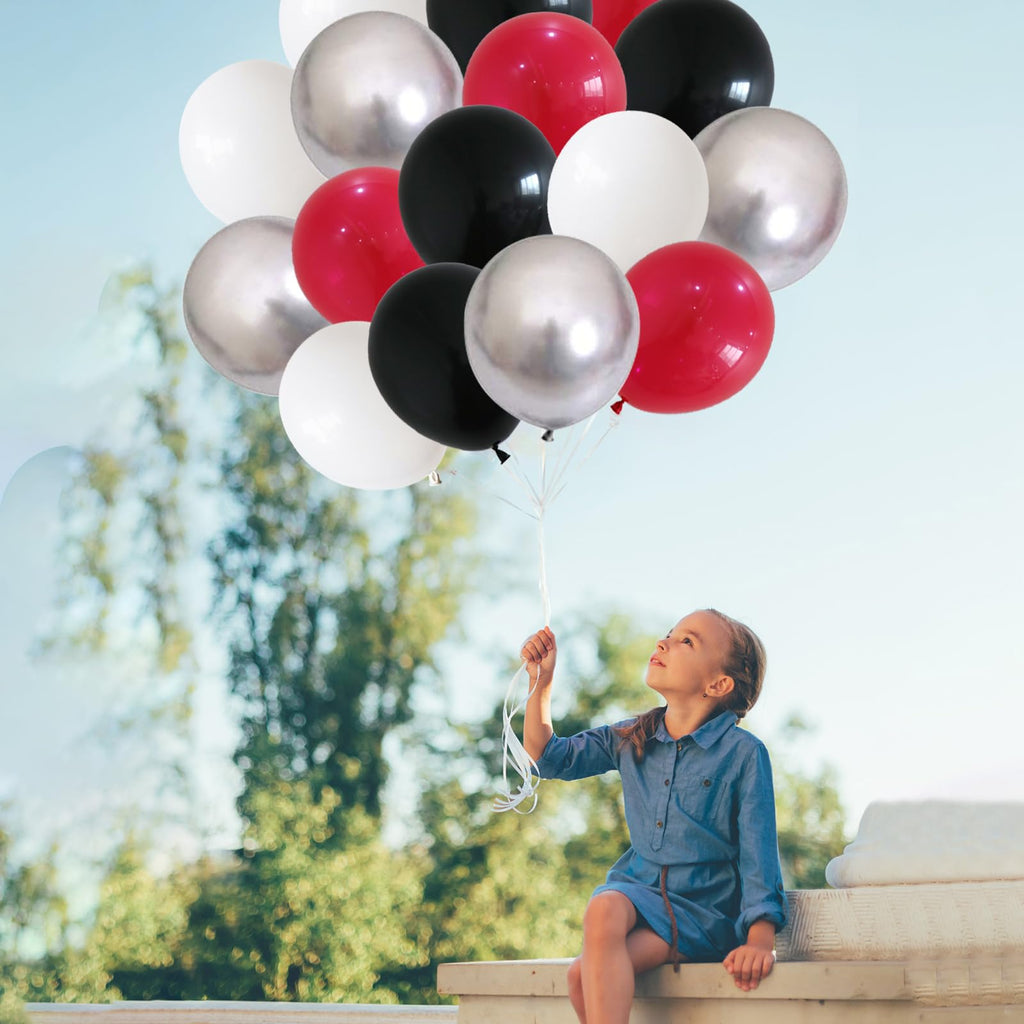60-Piece Red, Black, White & Metallic Silver Balloon Set – 12 Inch Latex for Hero Theme Parties & Graduation
