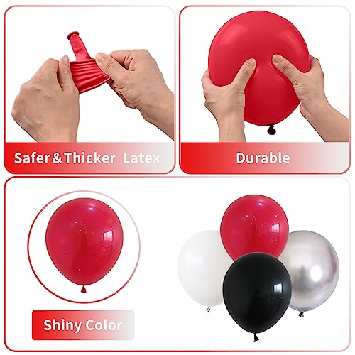 60-Piece Red, Black, White & Metallic Silver Balloon Set – 12 Inch Latex for Hero Theme Parties & Graduation