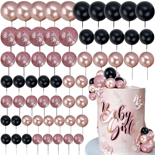 60-Piece Rose Gold & Black Cake Ball Topper Set for DIY Birthday Wedding Decor