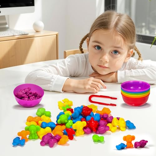 60 Rainbow Koala Counters with Sorting Bowls and Tweezers – Counting Toys for Toddlers Ages 3-6