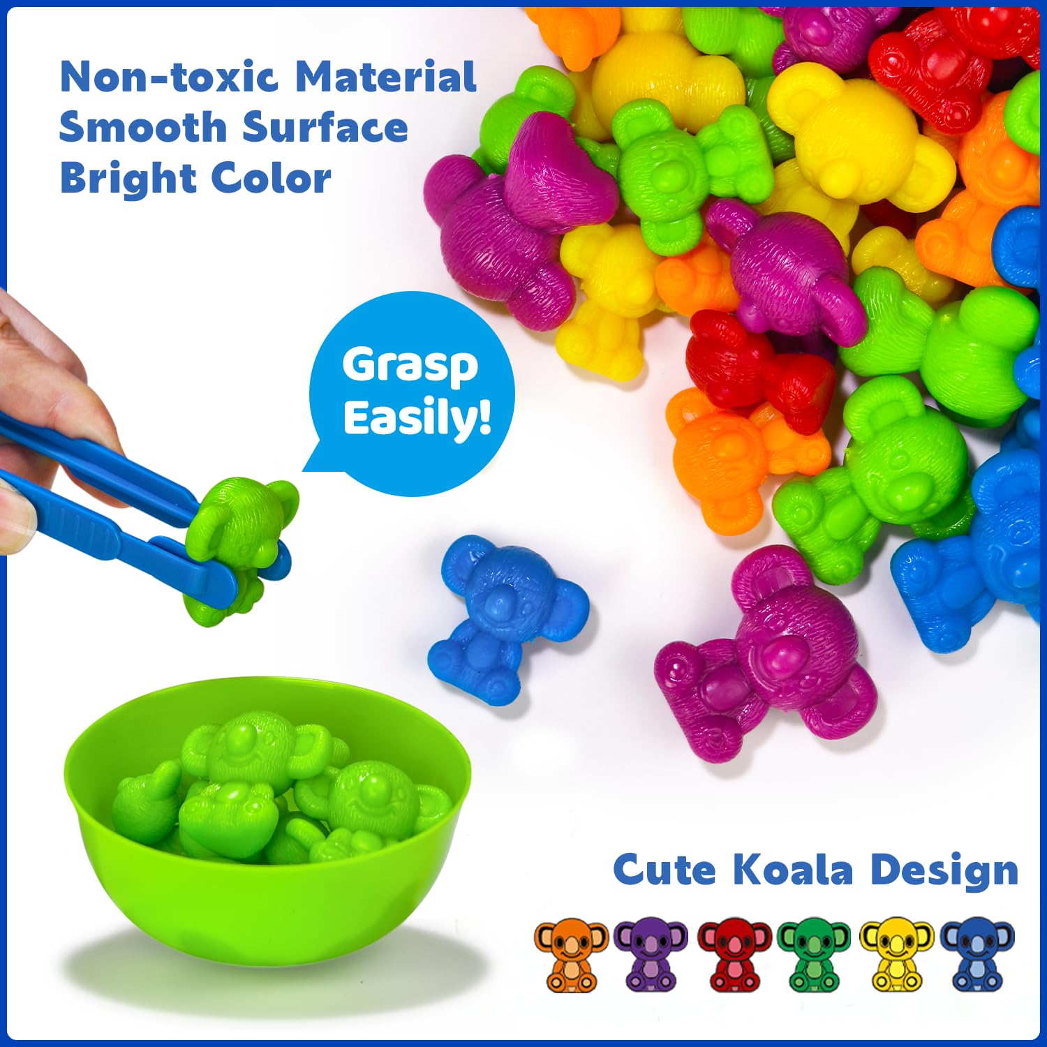 60 Rainbow Koala Counters with Sorting Bowls and Tweezers – Counting Toys for Toddlers Ages 3-6