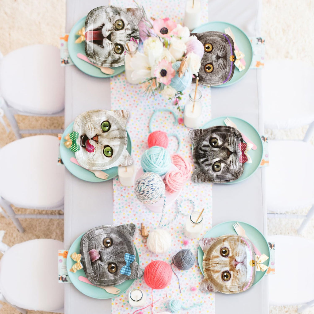60 Real Cat Paper Plates for Birthday Party - Cute Cat Patterns, Disposable, 6 Designs